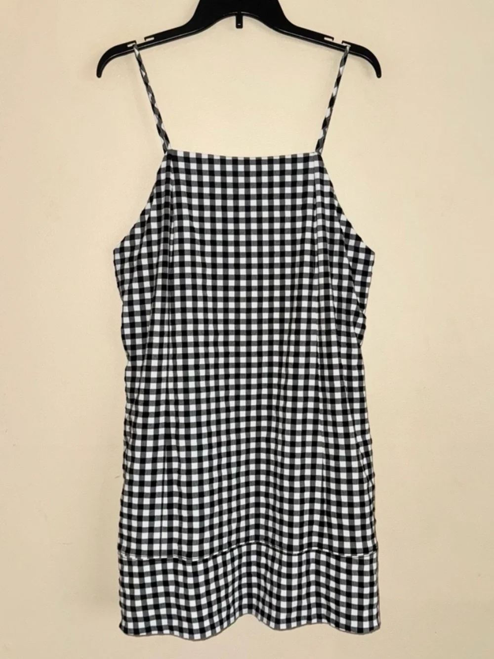 Anthropologie Black White Gingham Apron Style Mini Dress Size L NWOT!